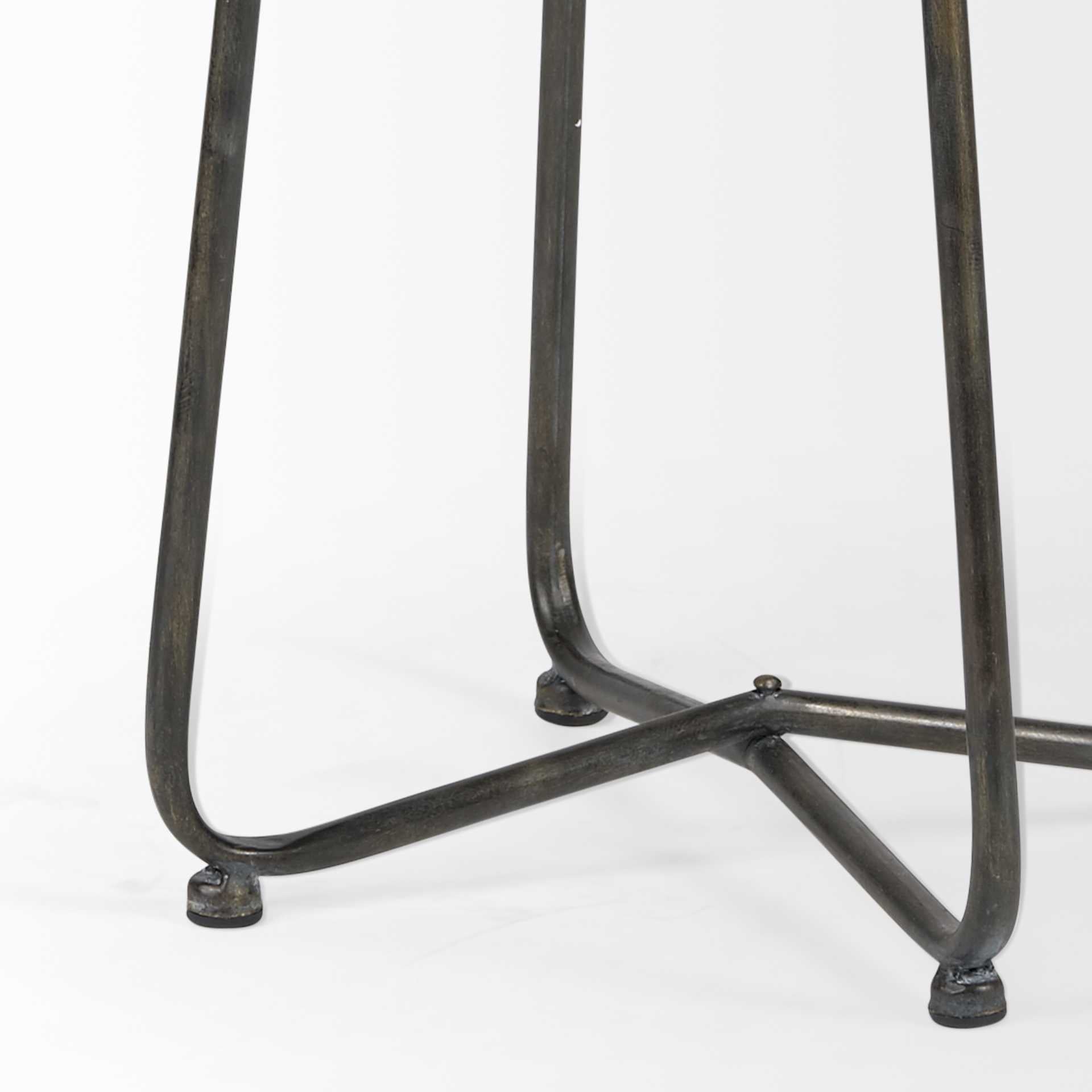 Brown Wood Round Top Accent Table with Black Iron Frame