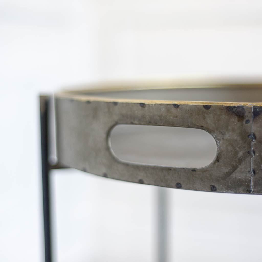 Round Rusty Brown Tray Top Accent Table with Black Iron Frame
