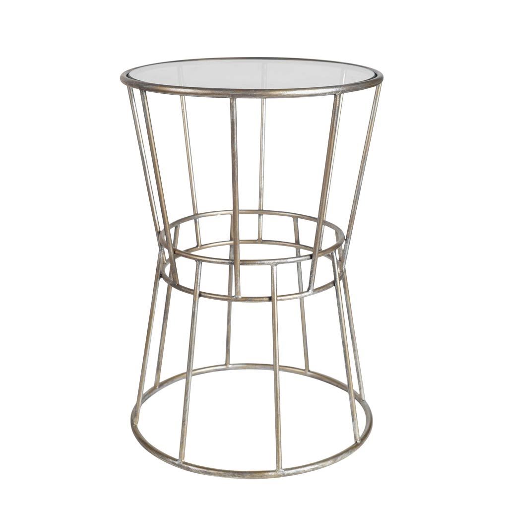 Round Glass Top Accent Table with Hour-Glass Metal Frame