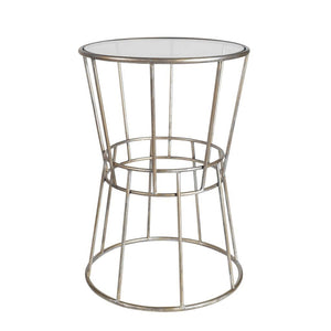 Round Glass Top Accent Table with Hour-Glass Metal Frame