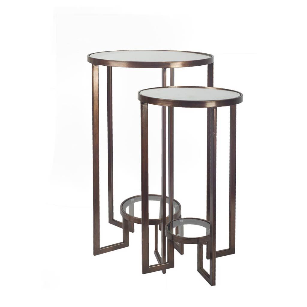 Set of 2  Round Glass Top Accent Tables with Metal Framed