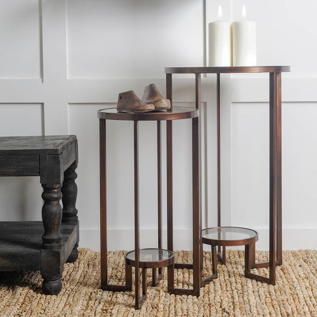 Set of 2  Round Glass Top Accent Tables with Metal Framed