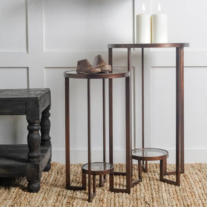 Set of 2  Round Glass Top Accent Tables with Metal Framed