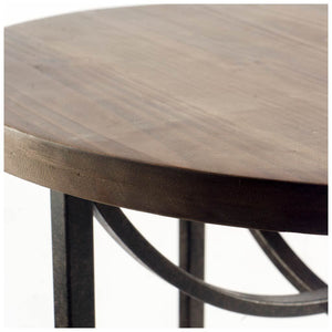 Brown Wood Round Top Accent Table with Black Metal Frame