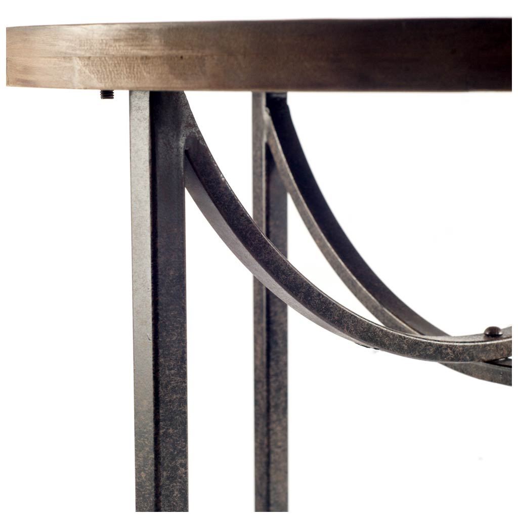 Brown Wood Round Top Accent Table with Black Metal Frame