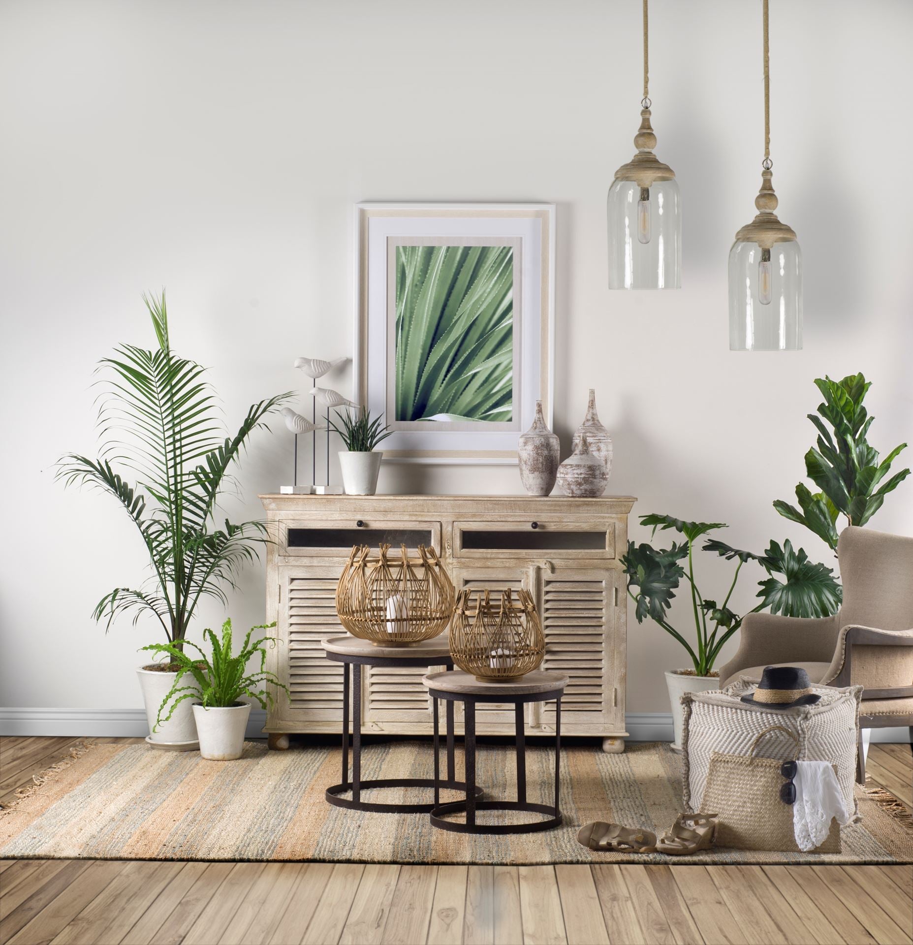Light Brown Wood Round Top Accent Table with Black Iron Base