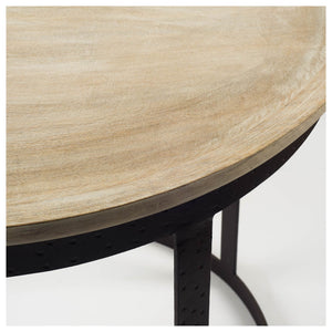 Light Brown Wood Round Top Accent Table with Black Metal Base