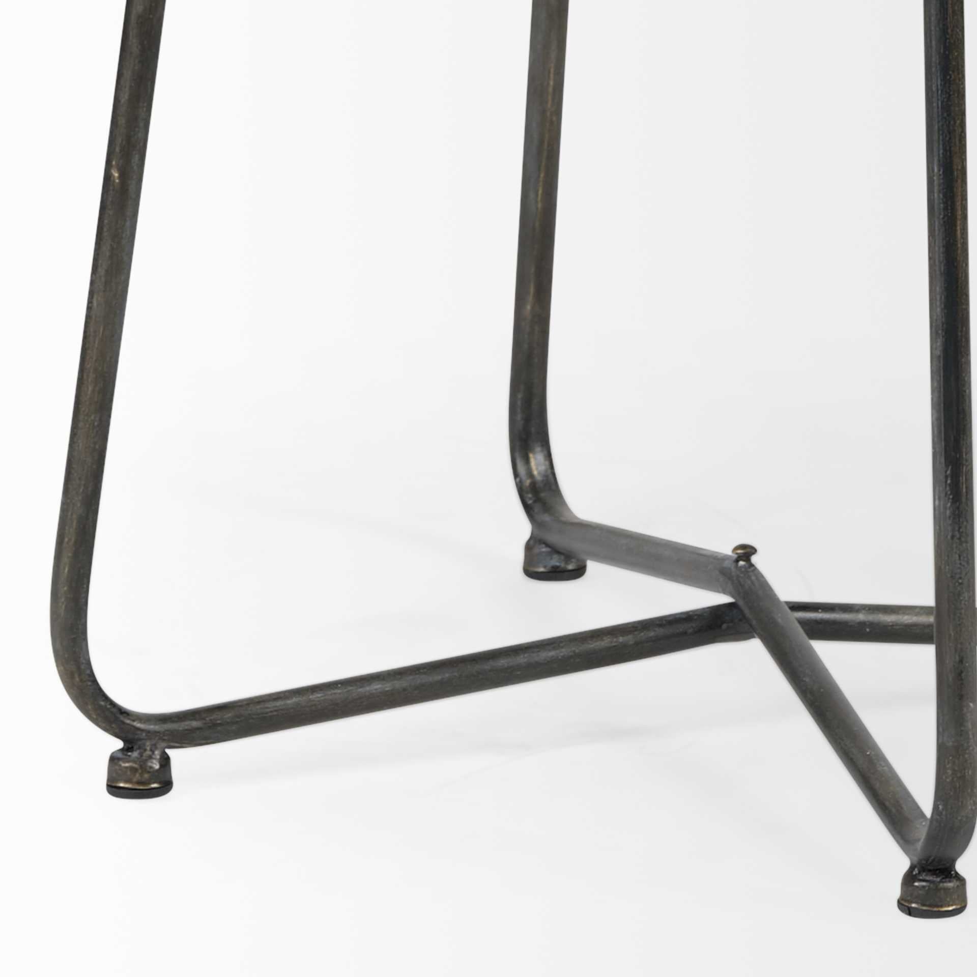 Brown Wood Round Top Accent Table with Black Metal Frame