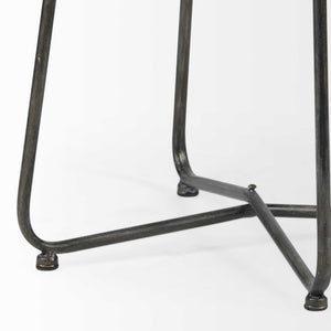 Brown Wood Round Top Accent Table with Black Metal Frame