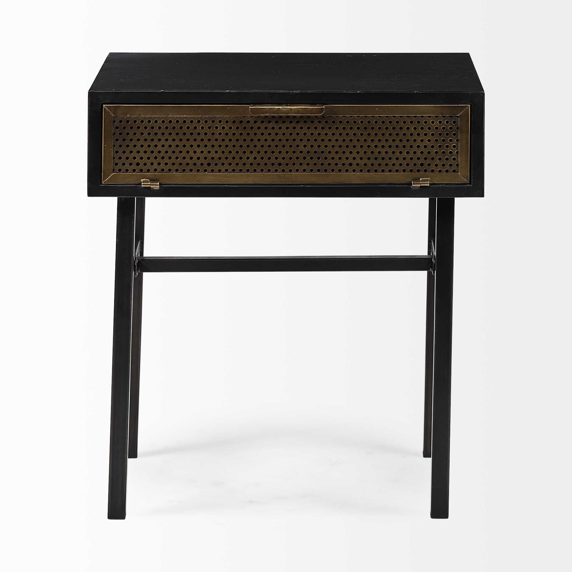 Rectangluar Black and Gold Metal Accent Table