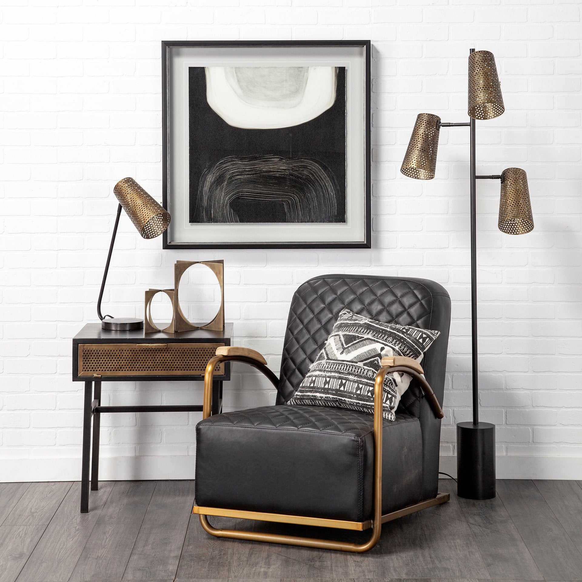 Rectangluar Black and Gold Metal Accent Table