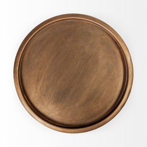 Copper-Toned Round Tray Top Accent Table with Black Iron Pipe Frame
