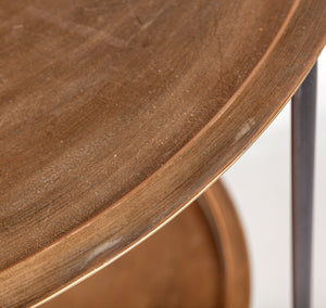 Copper-Toned Round Tray Top Accent Table with Black Iron Pipe Frame