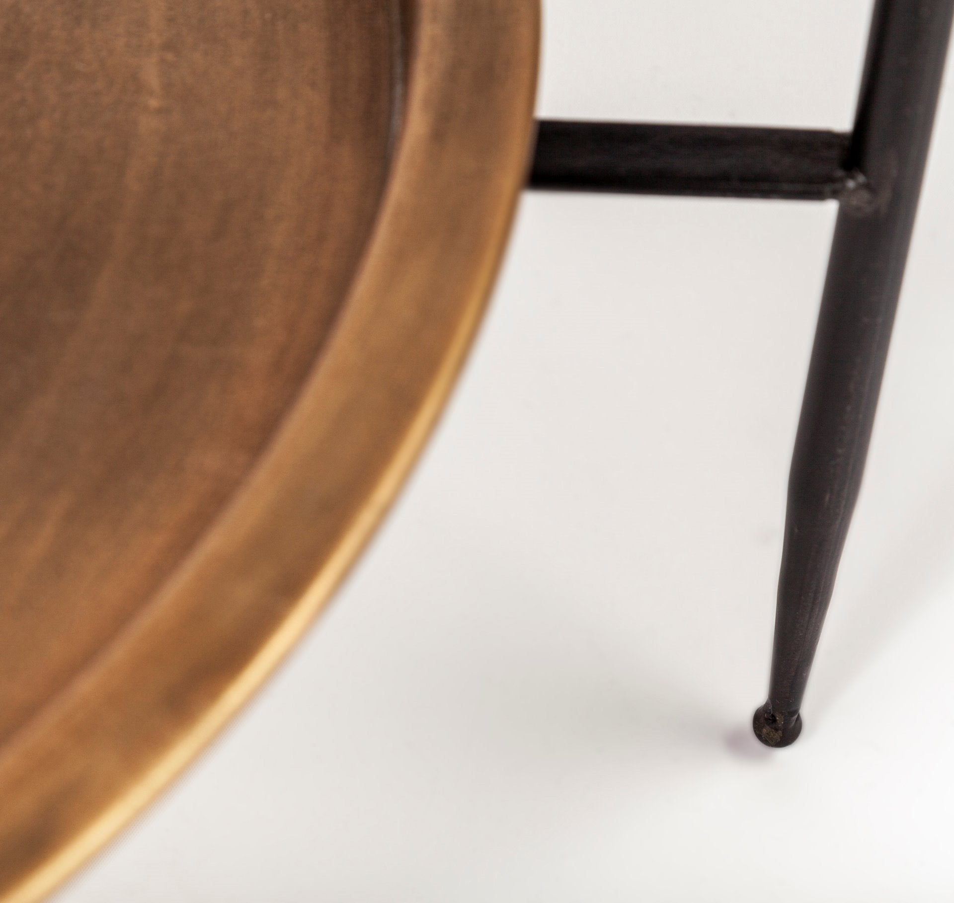 Copper-Toned Round Tray Top Accent Table with Black Iron Pipe Frame