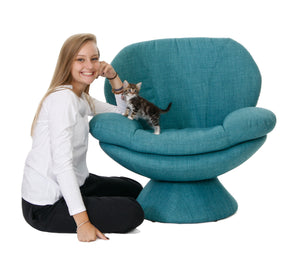 Comfy Turquoise Swivel Wing Arms Accent Chair