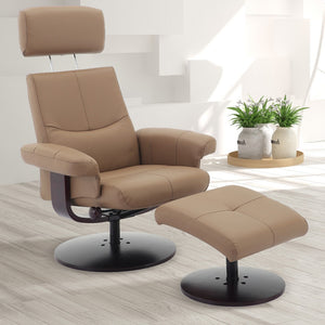 Camel Faux Leather Swivel Adjustable Recliner and Ottoman Set
