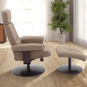 Camel Faux Leather Swivel Adjustable Recliner and Ottoman Set
