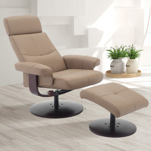 Camel Faux Leather Swivel Adjustable Recliner and Ottoman Set