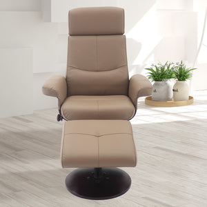 Camel Faux Leather Swivel Adjustable Recliner and Ottoman Set
