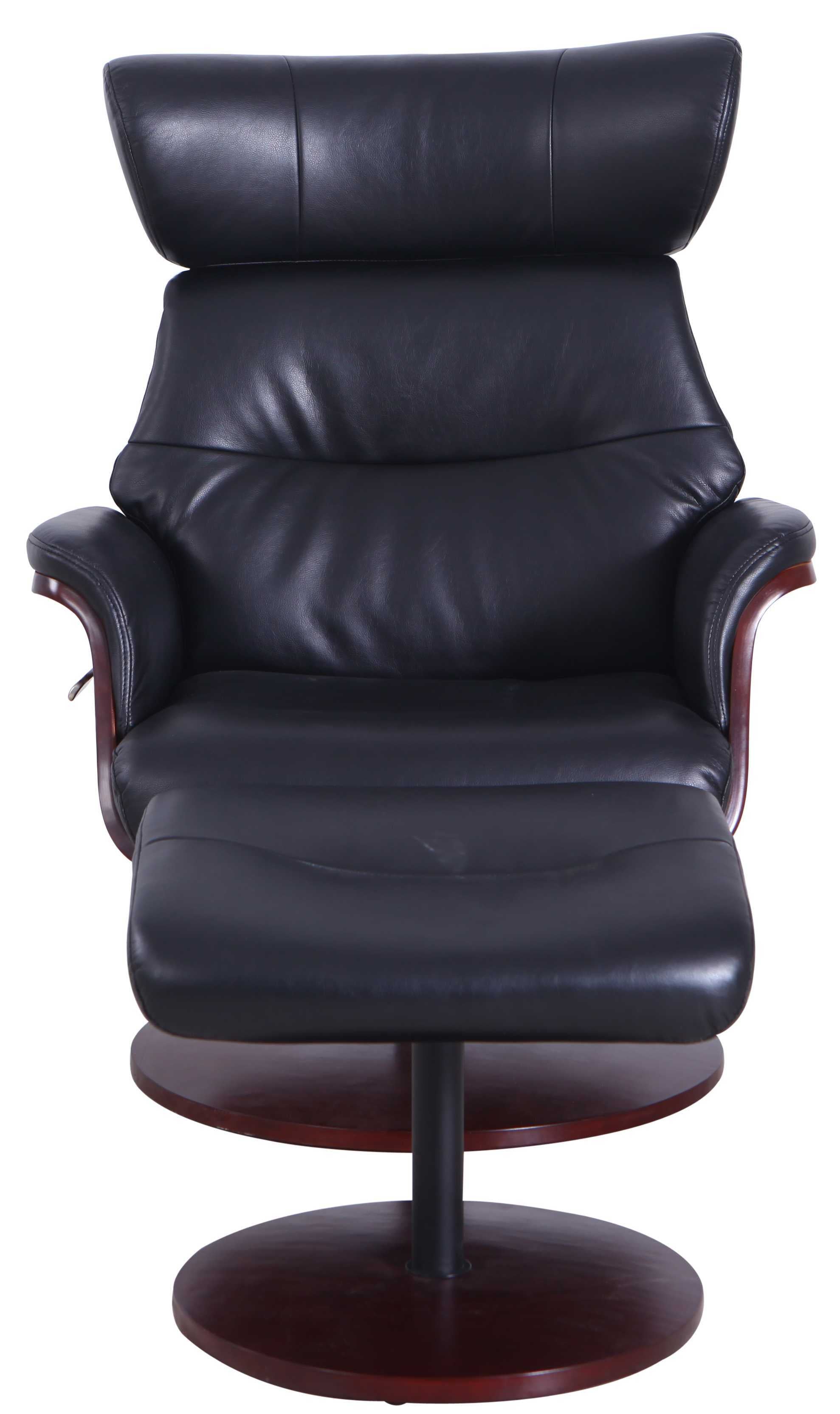 Black Faux Leather Swivel Adjustable Recliner and Ottoman Set