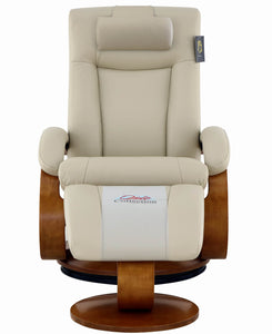 Beige Faux Leather Swivel Adjustable Recliner and Ottoman Set with Pillow