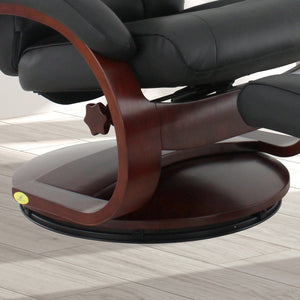 Black Faux Leather Swivel Adjustable Recliner and Ottoman Set with Pillow