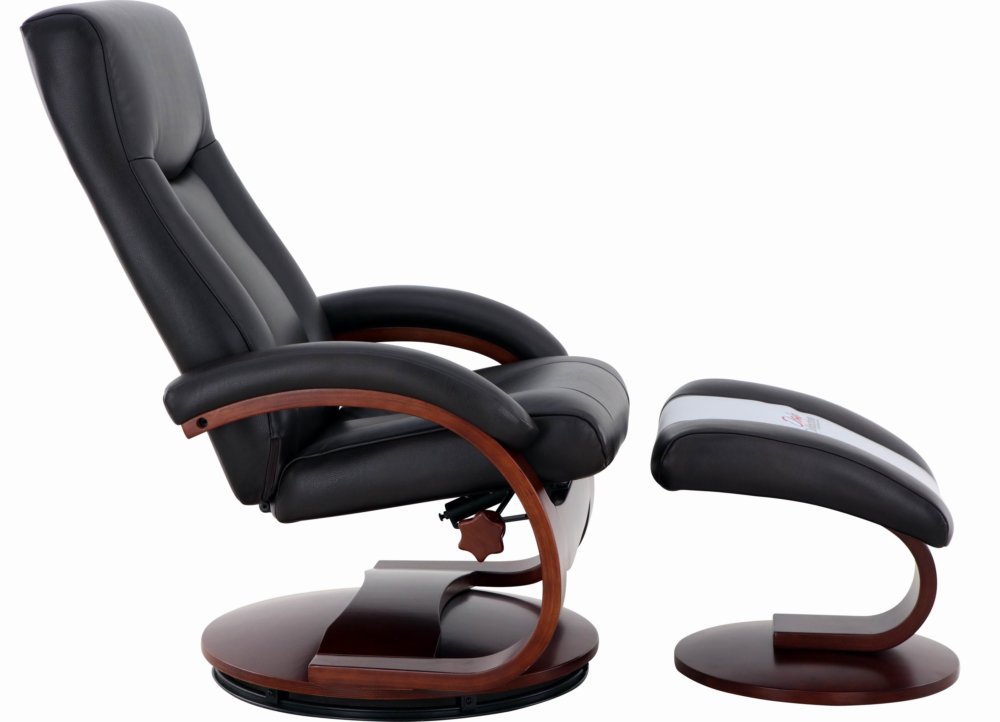 Black Faux Leather Swivel Adjustable Recliner and Ottoman Set with Pillow