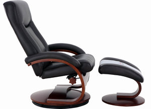 Black Faux Leather Swivel Adjustable Recliner and Ottoman Set with Pillow