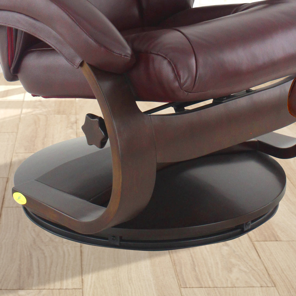 Merlot Faux Leather Swivel Adjustable Recliner and Ottoman Set with Pillow