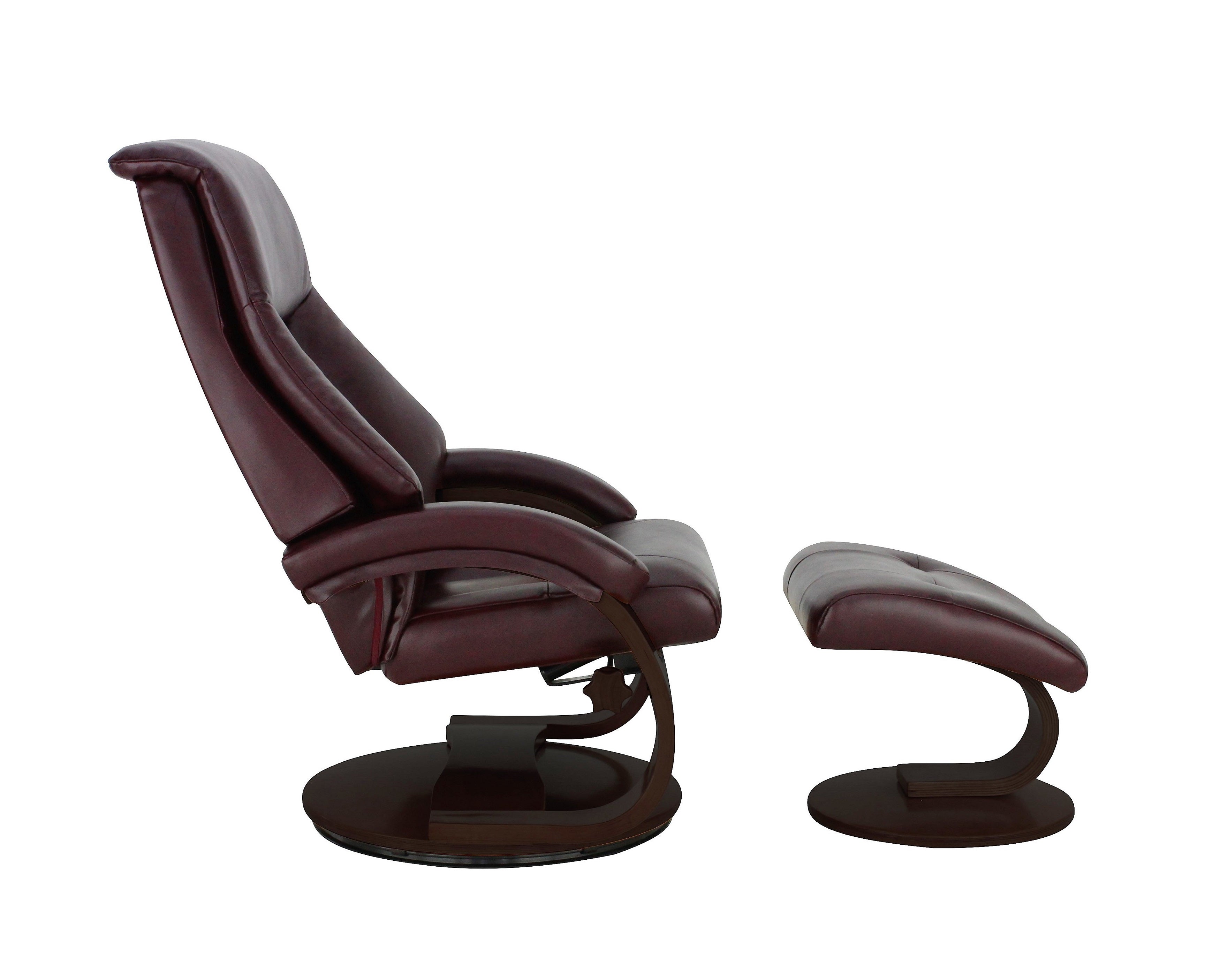 Merlot Faux Leather Swivel Adjustable Recliner and Ottoman Set with Pillow
