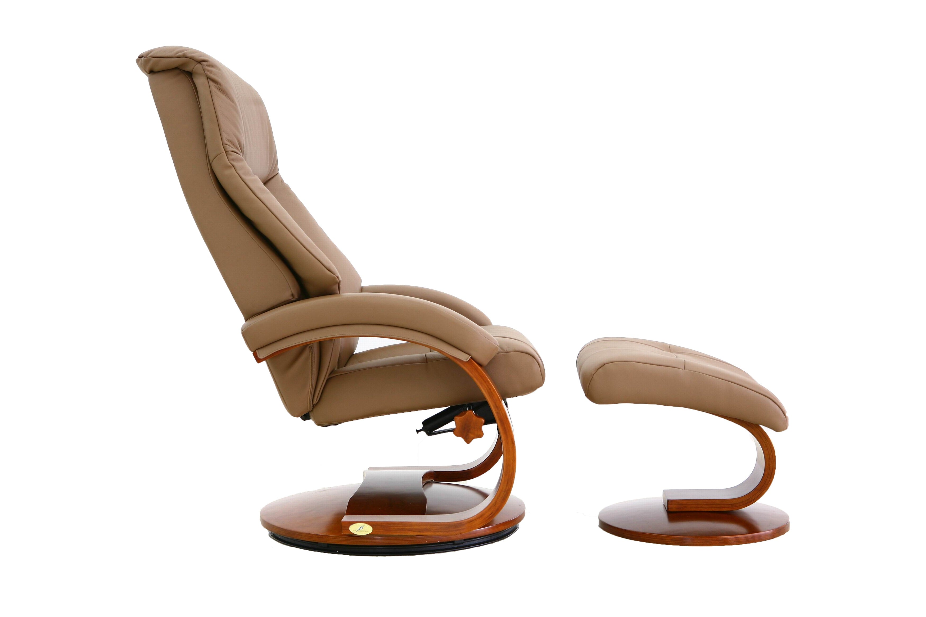 Sand Faux Leather Swivel Adjustable Recliner and Ottoman Set with Pillow