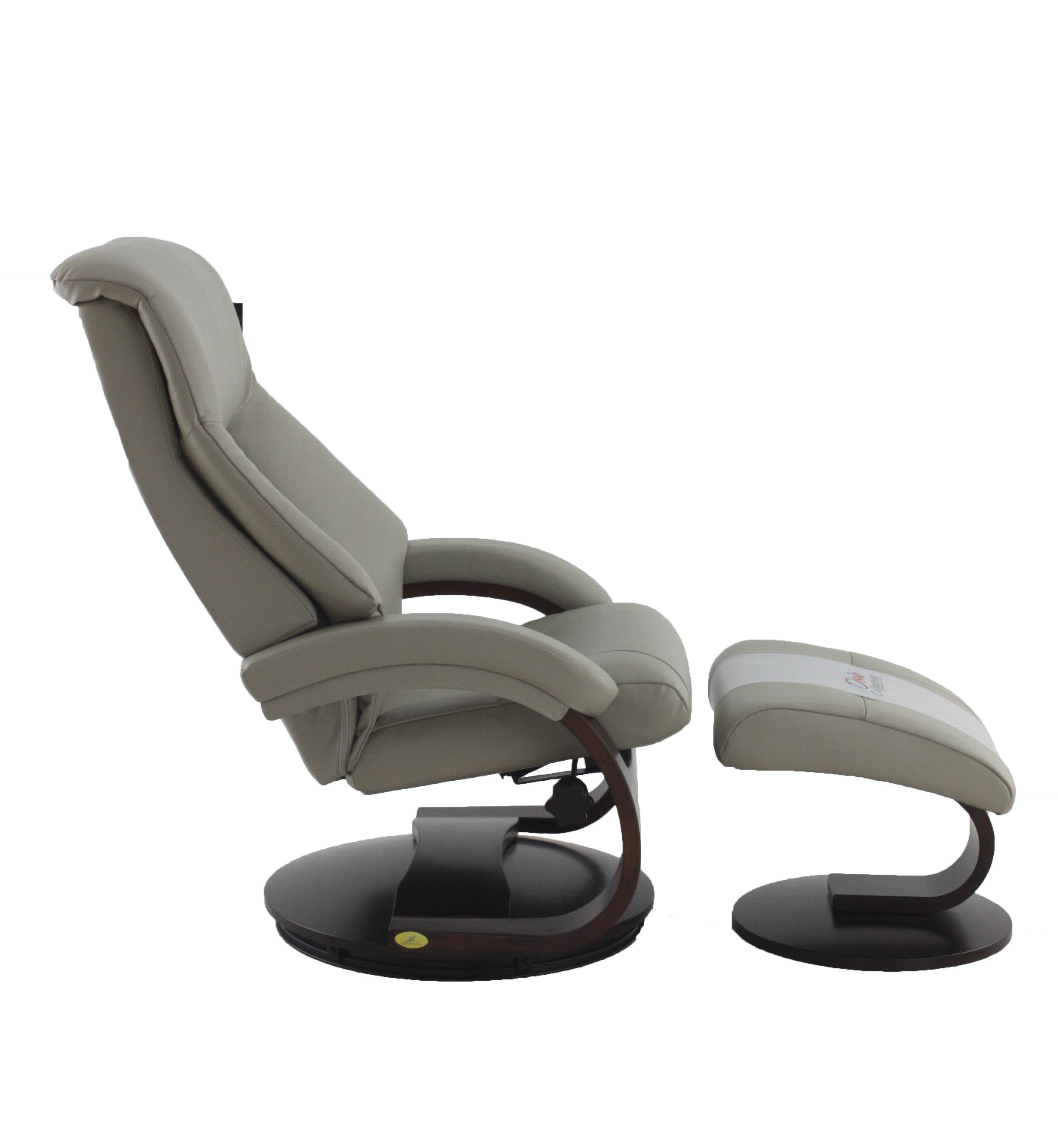 Putty Faux Leather Swivel Adjustable Recliner and Ottoman Set with Pillow