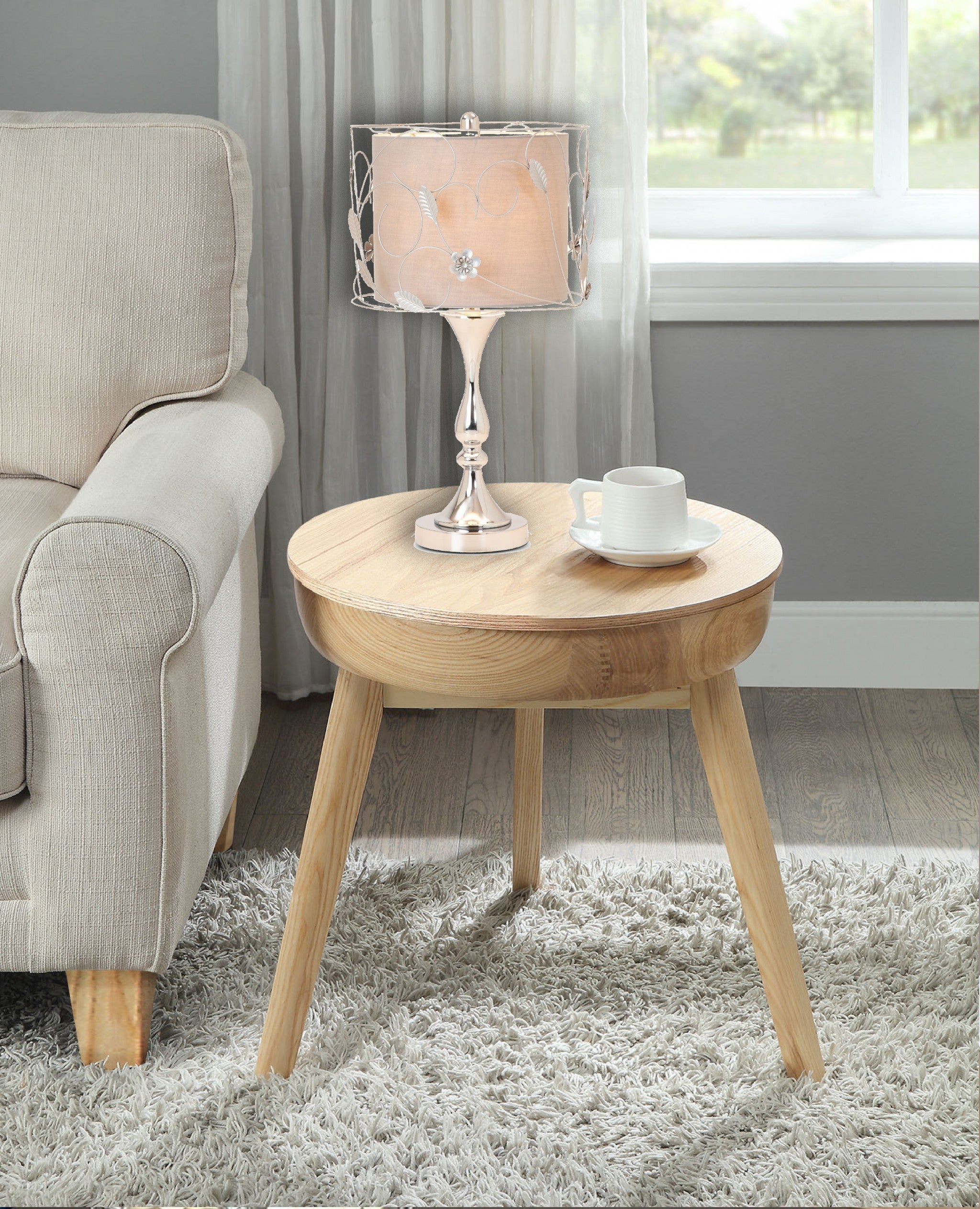 Set of 2 Silver Floral Metal Table Lamps