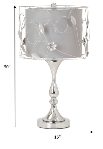 Set of 2 Silver Floral Metal Table Lamps