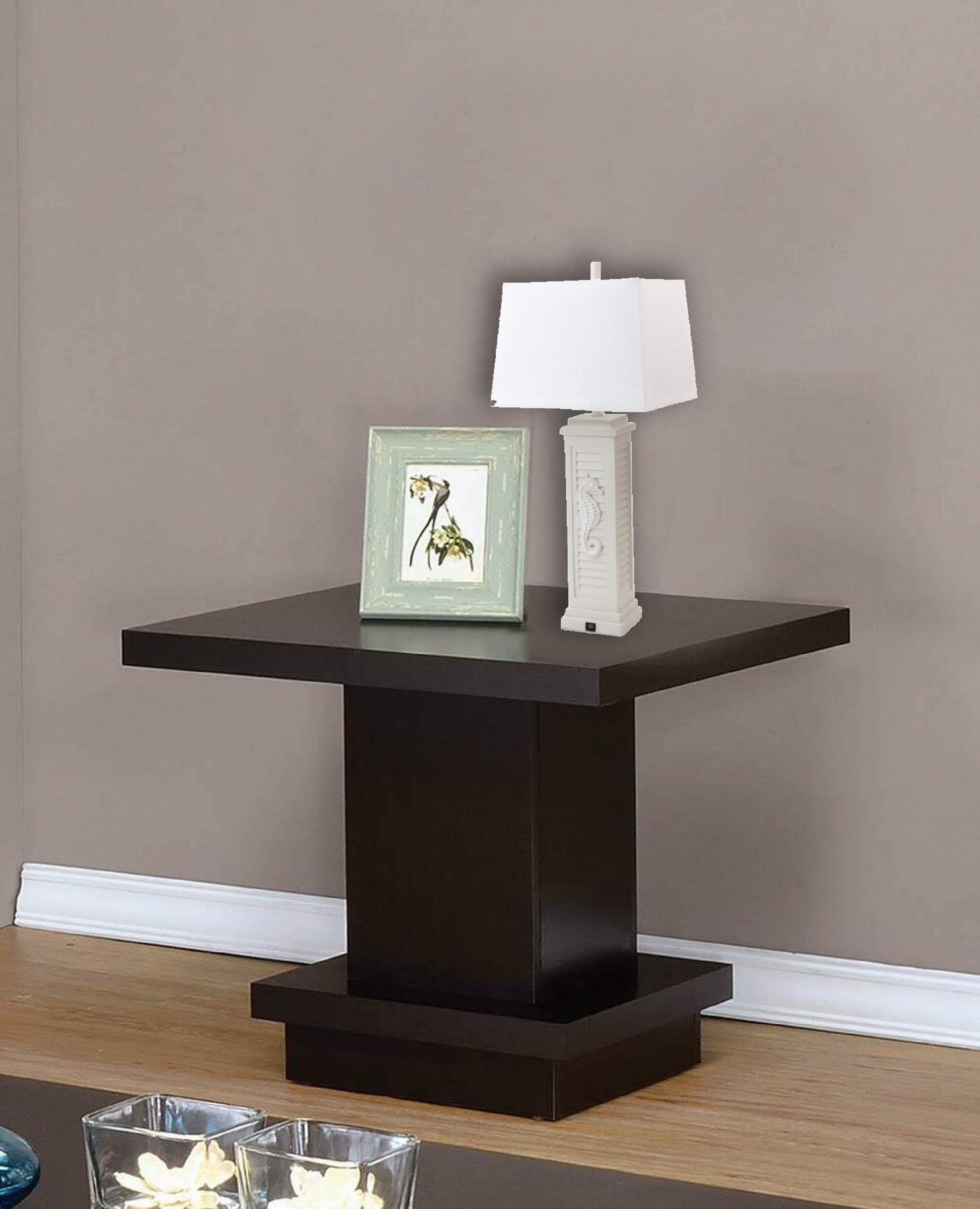 Set of 2 Soft Gray Seahorse Shutter Base Table Lamps