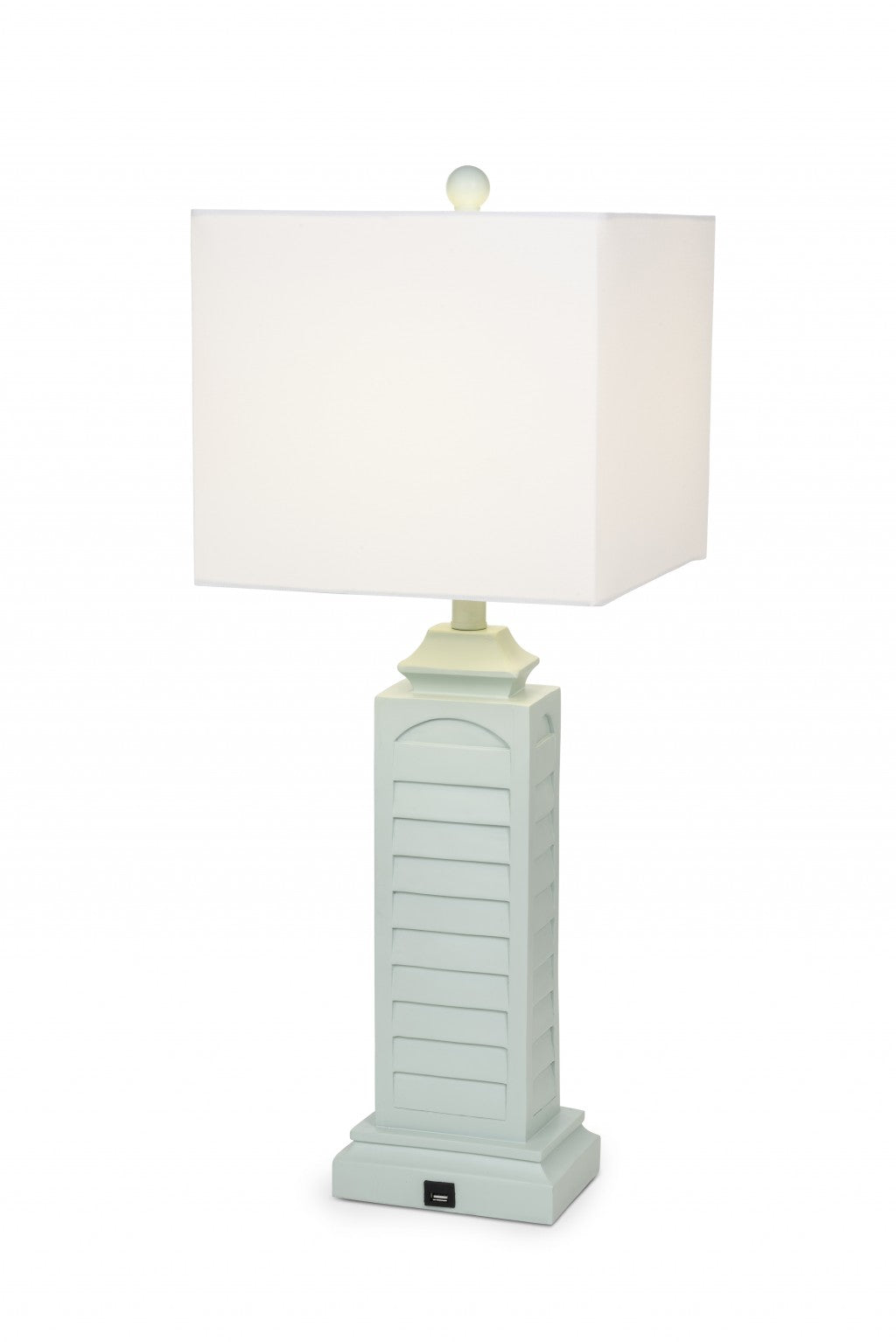 Set of 2 Light Teal Louver Base Table Lamps with USB