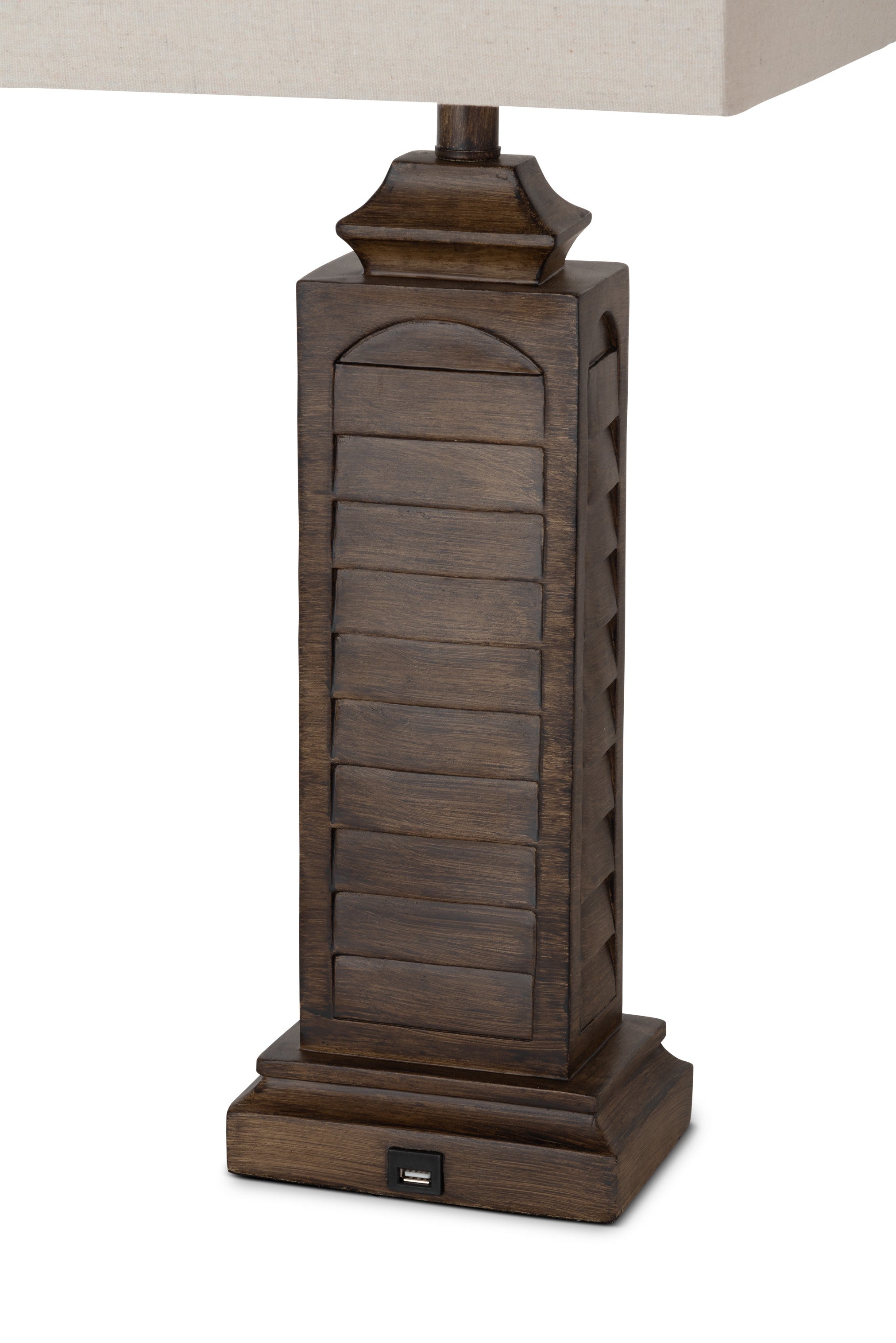 Set of 2 Brown Louver Base Table Lamps with USB