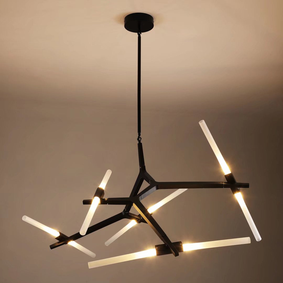 Asymmetric Black Metal Ten Light Modern Chandelier