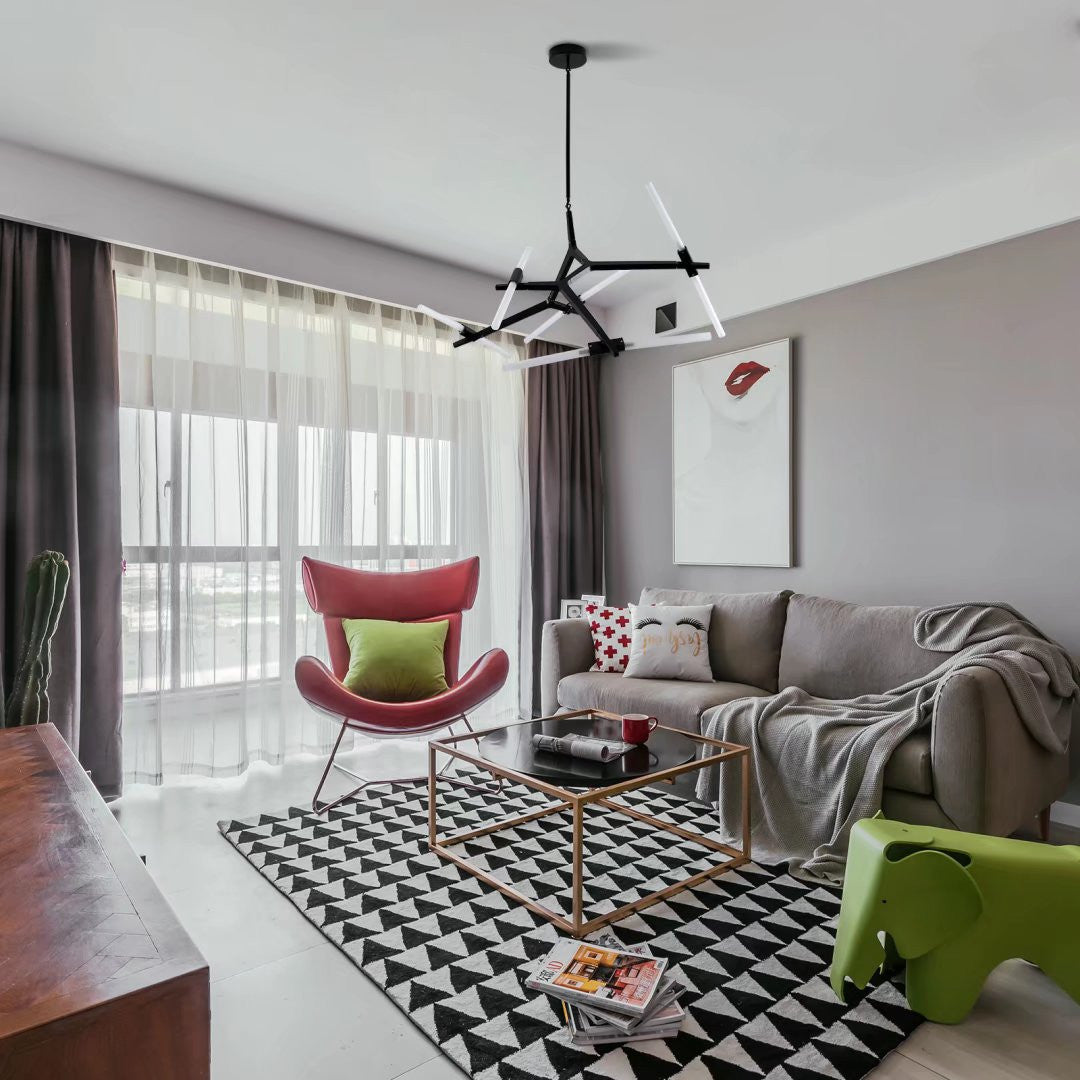 Asymmetric Black Metal Ten Light Modern Chandelier