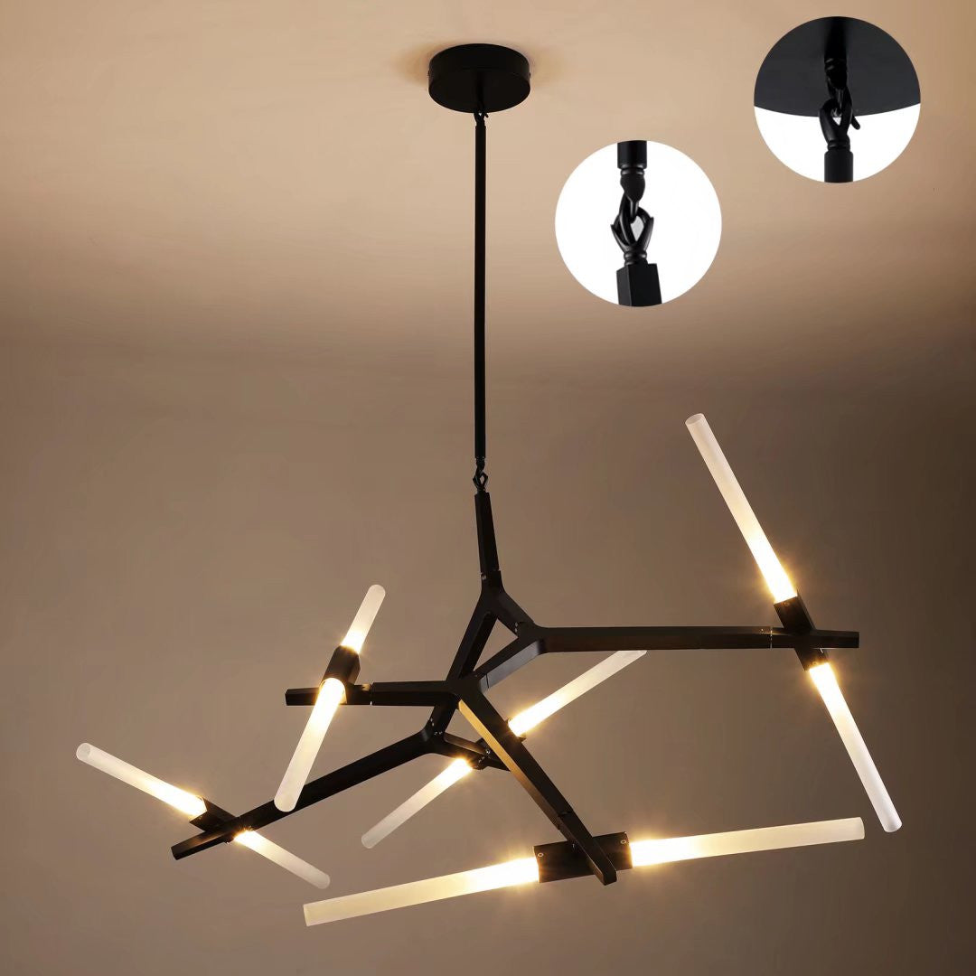 Asymmetric Black Metal Ten Light Modern Chandelier