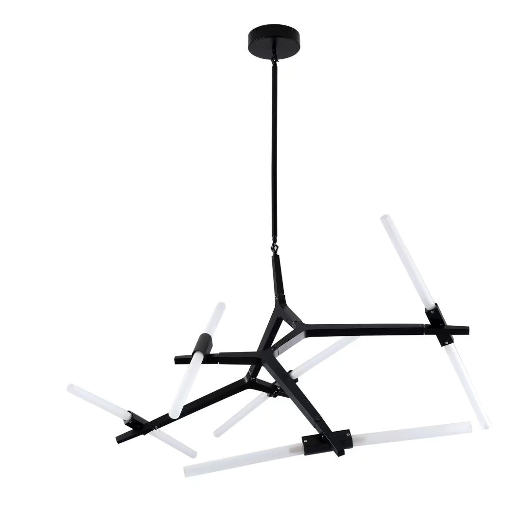 Asymmetric Black Metal Ten Light Modern Chandelier