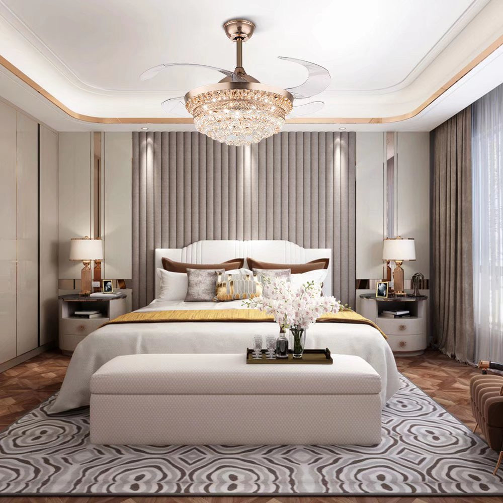 Gold Glam Faux Crystal Chandelier With Covnertible Ceiling Fan