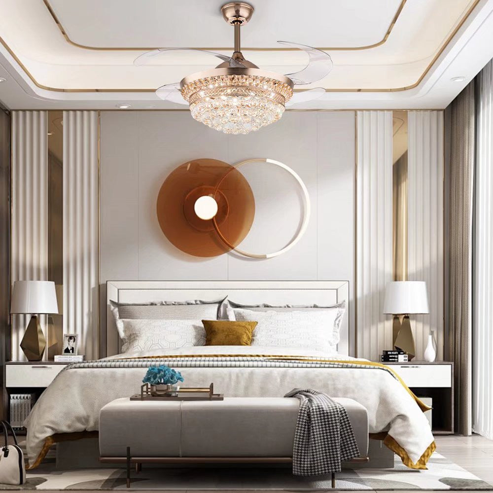 Gold Glam Faux Crystal Chandelier With Covnertible Ceiling Fan