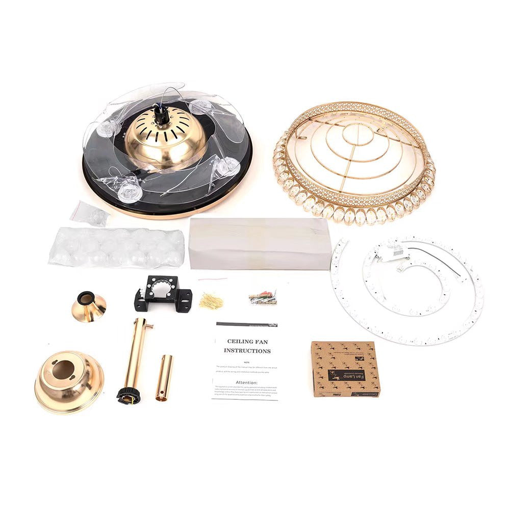 Gold Glam Faux Crystal Chandelier With Covnertible Ceiling Fan