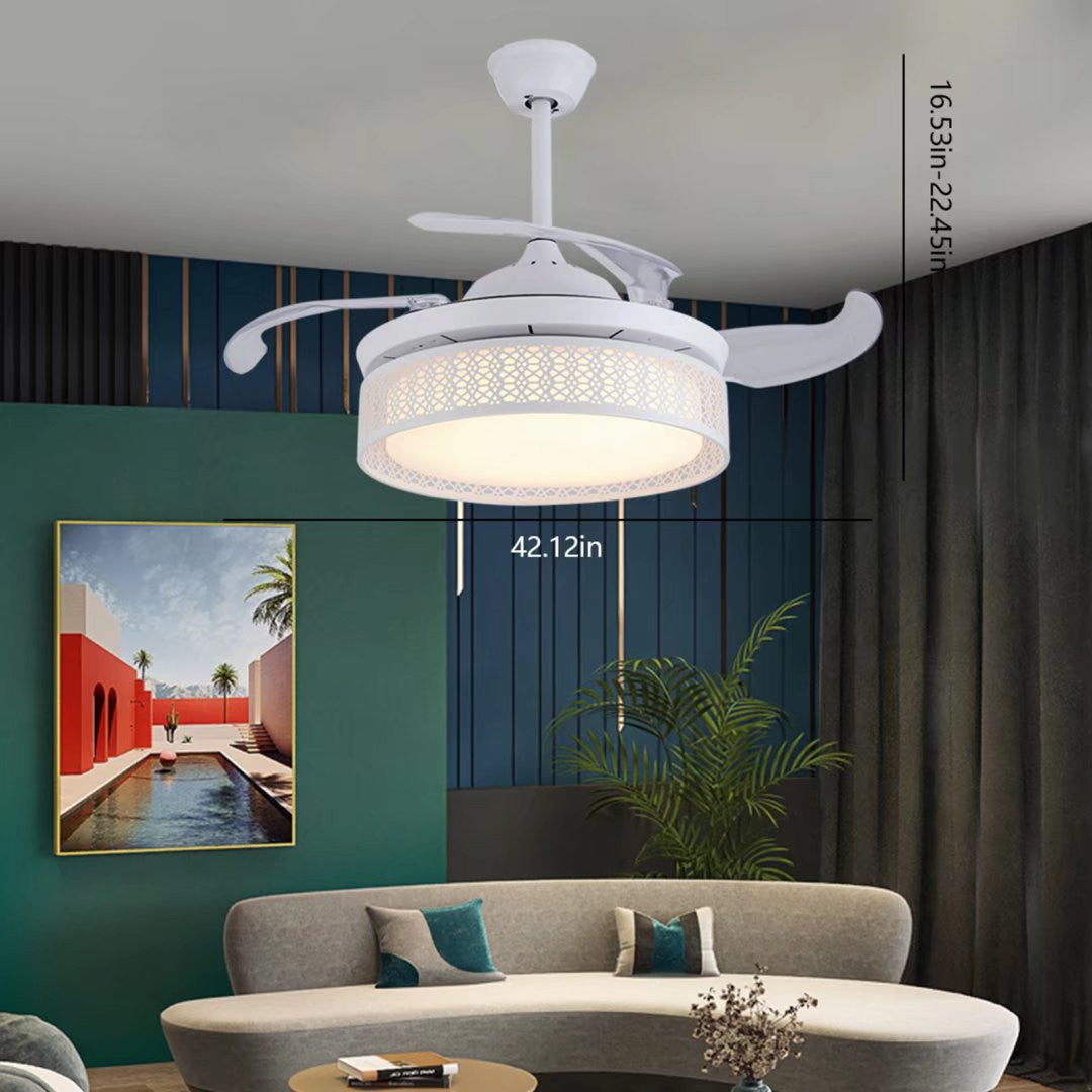 Classy White Ceiling LED Lamp And Fan