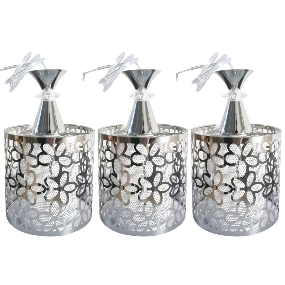 Silver Three Light Pendant Chandelier With Petal Detailing