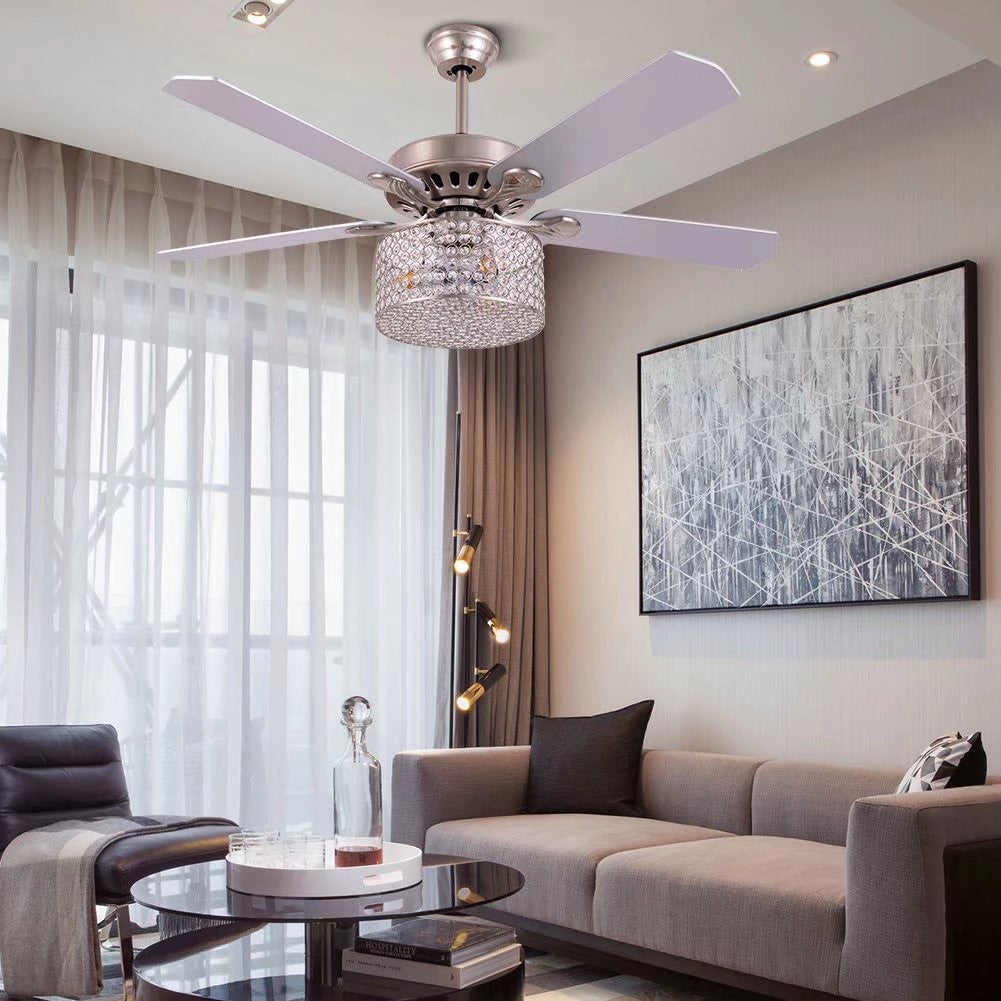 Elegant Silver Crystal Chandelier Ceiling Fan