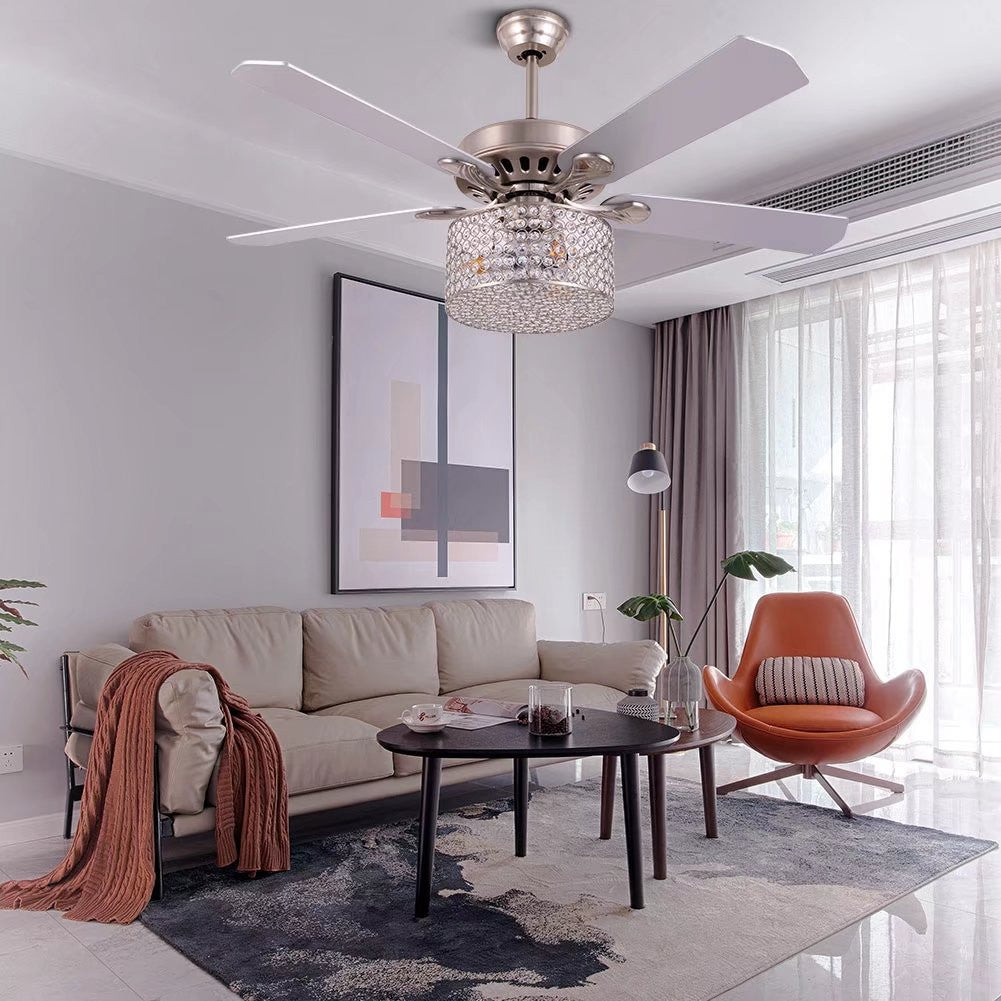 Elegant Silver Crystal Chandelier Ceiling Fan