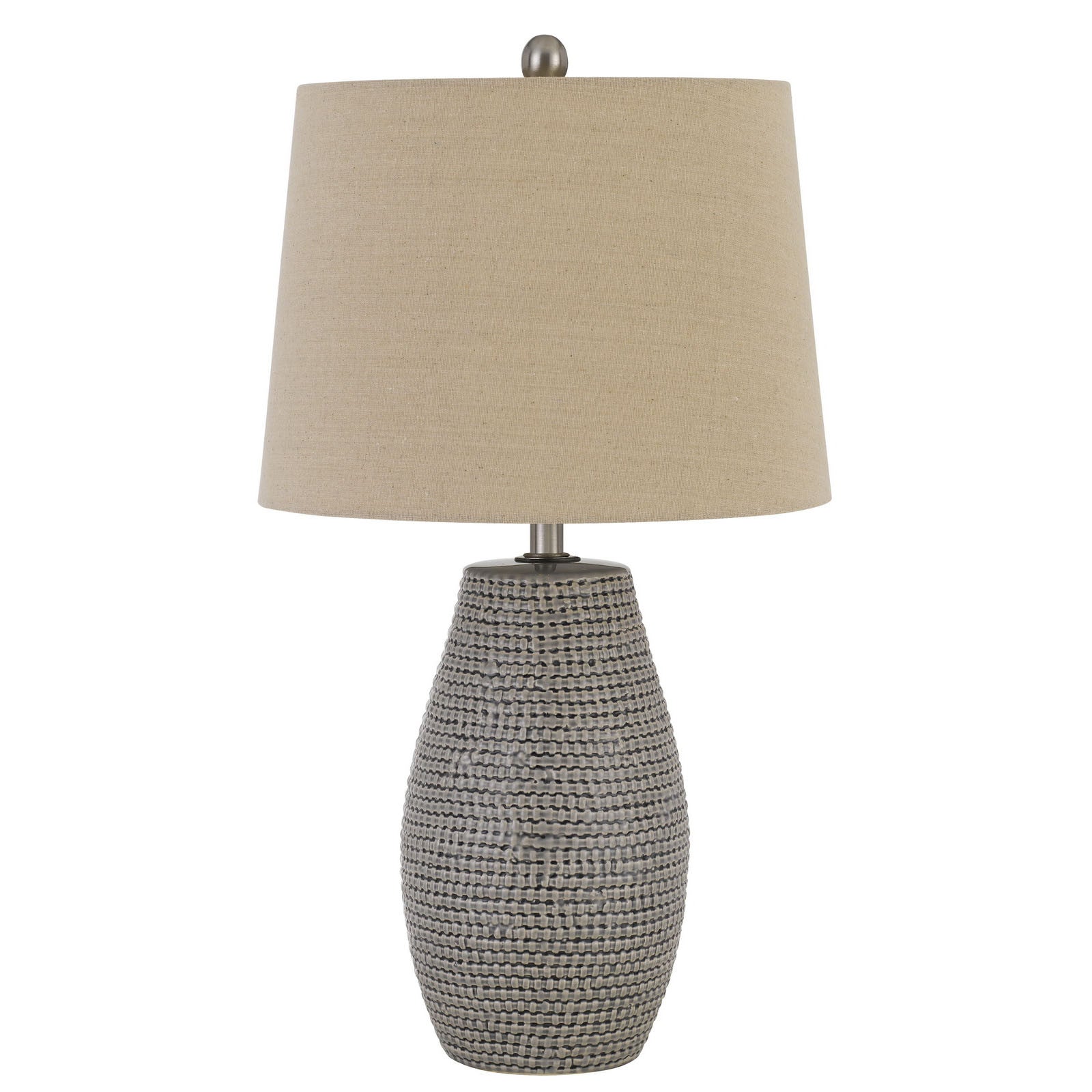 Set of Two 25" Taupe Weave Glazed Ceramic Table Lamps