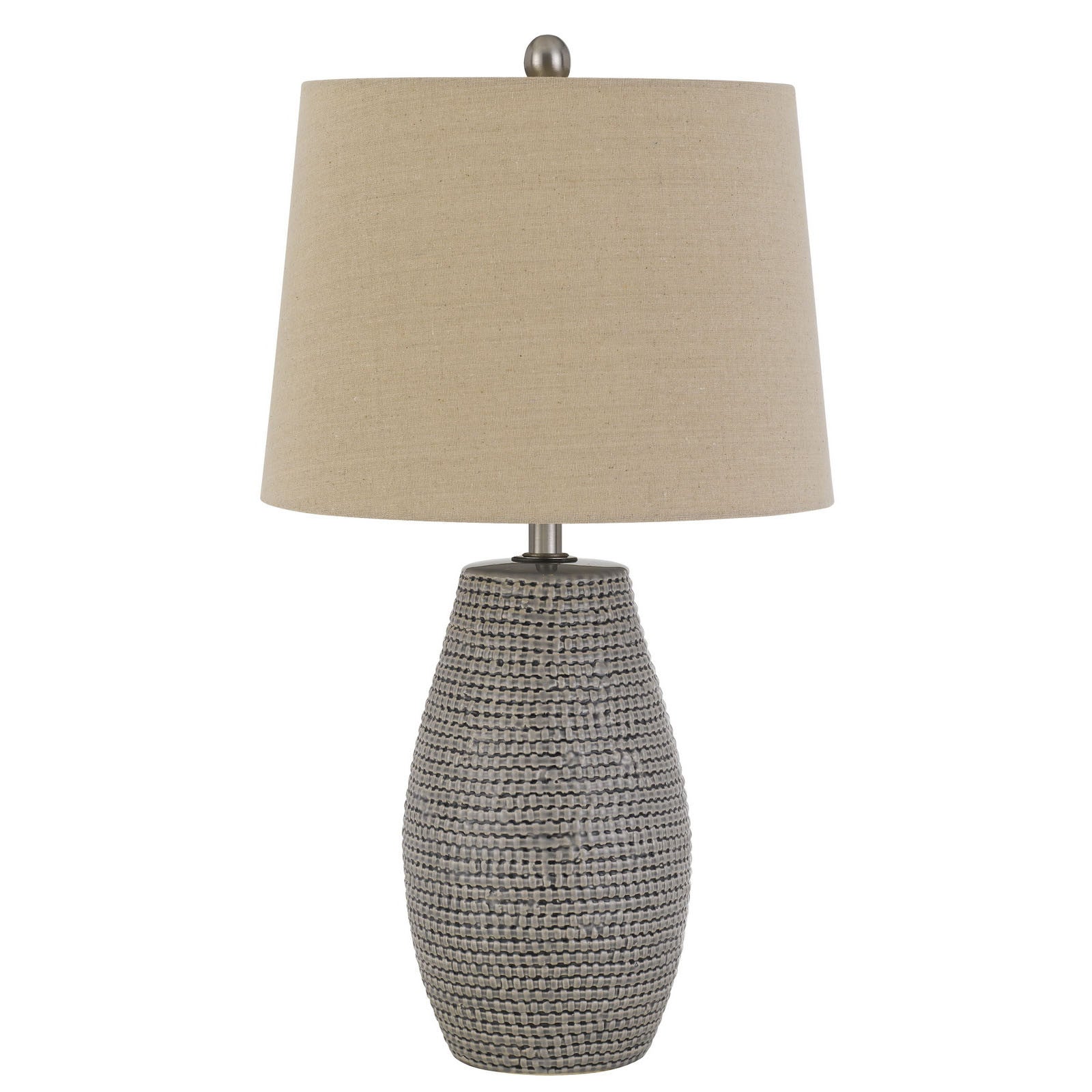 Set of Two 25" Taupe Weave Glazed Ceramic Table Lamps
